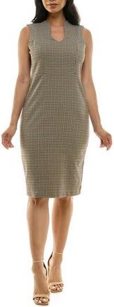 Nina Leonard Plaid U Neck Sleeveless Midi Dress in Black/Tan Multi Plaid at Nordstrom Rack, Size X-Large