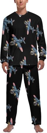 Generic USA Bomber Plane Mens Pyjama Set Soft Long Sleeve Sleepwear Lounge Set Pjs