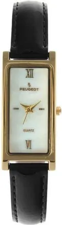 Peugeot Everyday Rectangular Glossy Leather Watch- 35x18MM in Black at Nordstrom