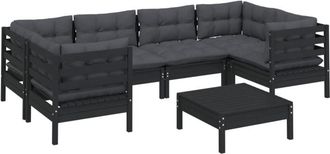 vidaXL Muebles De Jard&iacute;n 7 Pzas Con Cojines Negro Madera De Pino Vidaxl