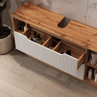 Vicco Mueble Bajo Lavabo Lotta, Roble/rayas Blancas, 119.2 X 62.5 Cm Con 2 Cajones, Vicco