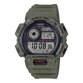Casio Unisex Olive-Green Dial Digital World Time Watch - Casio AE-1400WH-3A