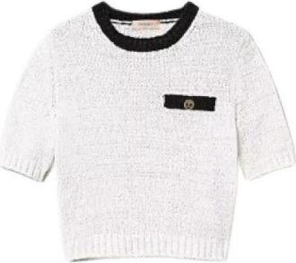 Twinset Kortemouw Gebreide Trui met Ribdetails - Dames - Ronde hals truien - Wit - L - Katoen - Truien & Vesten