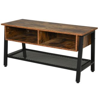HOMCOM Rubber Wood 3-Tier TV Media Unit Black/Brown - Home Living | TJ Hughes Black