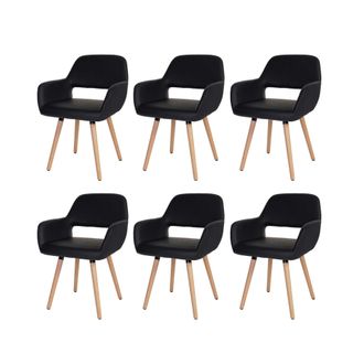 Hhg [nunca Usado] Juego De 6 Sillas De Comedor Hhg-429 Ii, Silla De Cocina, Dise&ntilde;o Retro A&ntilde;os 50, Piel Sint&eacute;tica, Negra, Patas Claras