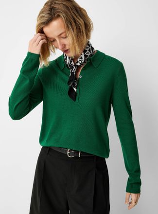 Contemporaine Womens Responsibly sourced merino wool long-sleeve Polo Shirt shirt