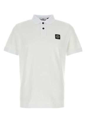 Stone Island White Logo Shirt Collar Polo