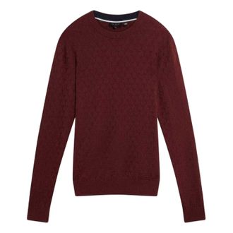 Ted Baker Heren Gestikte Gebreide Ronde Hals Trui (Bordeaux)