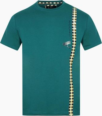 Aquascutum Mens Aquascutum Vertical Check Logo Green T-Shirt - Size: 38