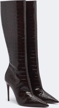 PARIS TEXAS Vera croc-effect leather knee-high boots