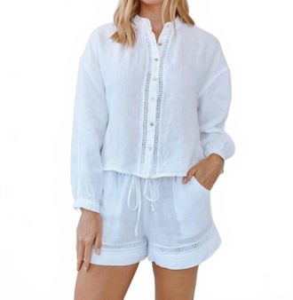 Bella Dahl Mandarin Collar Trimmed Button Down In White