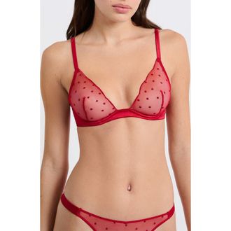 Etam Divine Classique N&deg;7 Rhinestone Mesh Underwire Bra in Red at Nordstrom, Size 34B