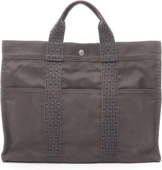 Herm&egrave;s Gray Nylon Canvas Handbag Tote Bag (Pre-Owned)