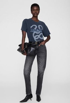 Anine Bing Lili Snake Tee T-Shirt in Washed Black at Nordstrom, Size X-Small