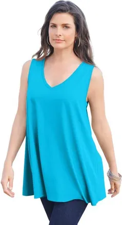 Roaman's Plus Size Cotton Ultimate Swing Tank Top in Ocean at Nordstrom, Size 44