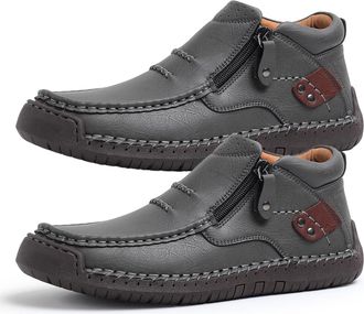 Generic Tuthrav Leather Slip Driving Shoes, Mens Handmade Premium Leather Slip-On Driving Boots - Wide Toe, Arch Support (Grey,7.5)