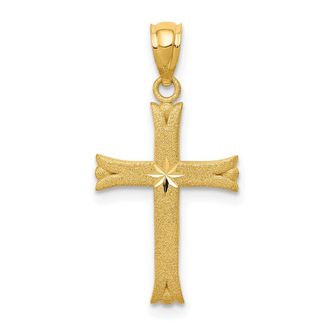 Diamond2Deal 14k Yellow Gold Satin Diamond-cut Cross Charm Pendant