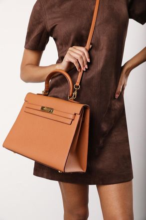 Where's That From Womens Atoll Structured Faux Leather Top Handle Bag in Tan - One Size