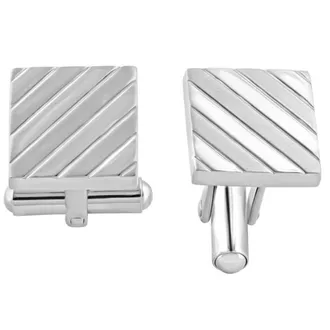 Pompeii3 Mens Stainless Steel Square Striped Polished 14mm Cufflink