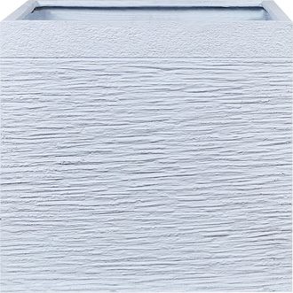Beliani Maceta Blanca S&oacute;lida De Fibra De Arcilla Cuadrada 50 X 50 X 46 Cm Resistentes A Los Rayos Uv Paros