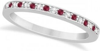 Allurez Ruby & Diamond Pave Side Stone Wedding Band 14k White Gold (0.25ct)