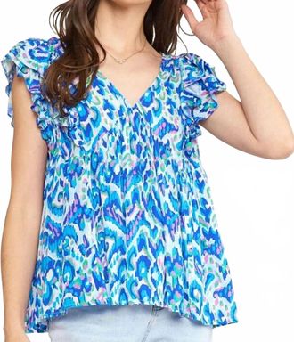 Entro Lexie Ruffle Sleeves Top In Blue