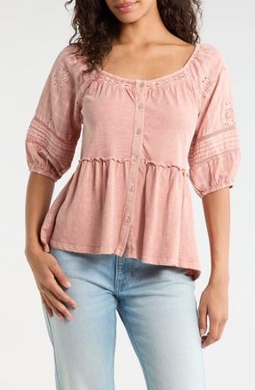 Lucky Brand Jersey Babydoll Top in Peach Beige at Nordstrom, Size Xx-Large