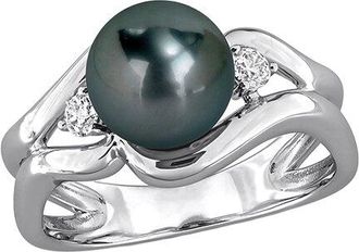 Rina Limor Silver 0.18 Ct. Tw. Lab-Grown Gemstone & 8-8.5Mm Pearl Ring