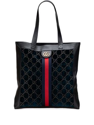 Gucci 2016-2025 Large GG Velvet Web Ophidia tote bag - women - Velvet - One Size - Blue