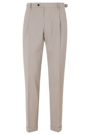 Berwich Beige Retro Darts Waist Strap Wool-Blend Trousers