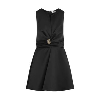 Elisabetta Franchi Short Dresses, female, Black, Size: XL Duchess Satin Dress with Jewel Detail