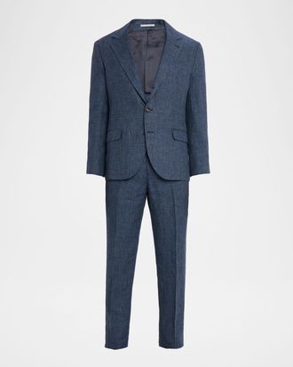 Brunello Cucinelli Men & apos;s Linen Houndstooth Two-Piece Suit