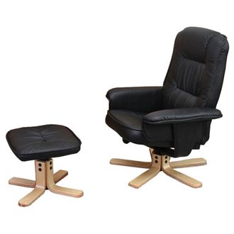 Hhg Nunca Usado] Sill&oacute;n Relax M56, Sill&oacute;n Tv Sill&oacute;n Tv Con Taburete Otomana, Polipiel Madera De Eucalipto Certificado Mvg, Negro
