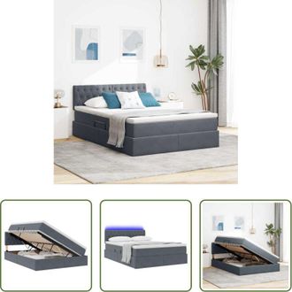 vidaXL Letto con LED - Letto con contenitore e LED Grigio scuro 140 x 190 cm Velluto