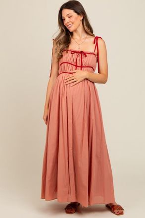 Pinkblush Contrast Ribbon Trim Maxi Dress in Salmon at Nordstrom, Size Medium