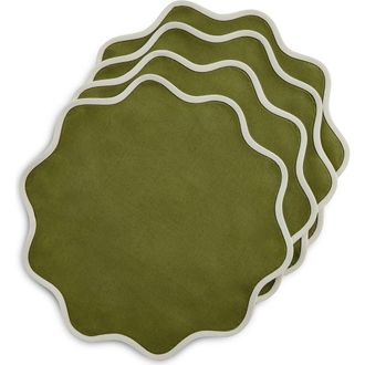 Solino Home Linen Round Placemats - Giselle Scallop Edge, 16 Round in Ivory And Avocado at Nordstrom, Size Medium