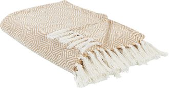 Beliani Beliani - Colcha De Algod&oacute;n Con Flecos Sala De Estar Dormitorio Textil Beige 200 X 220 Cm Toutli