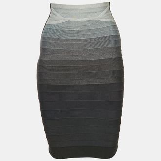 H&eacute;rve L&eacute;ger Grey Bandage Knit Pencil Skirt XS