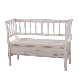 Hhg Panca Cassapanca 119cm Con Cuscino T207 Legno Di Paulonia 40x119x85cm Bianco Antico