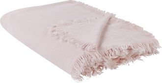 Beliani Beliani - Colcha Ropa De Cama Decorativa Con Flecos Algod&oacute;n Rosa 200 X 220 Cm Halpola