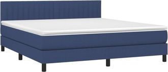 vidaXL Cama Box Spring Colch&oacute;n Y Luces Led Tela Azul 160x200 Cm Vidaxl