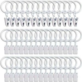 OEM 45 Anillas Para Cortinas Con Clips - Blancas, Clips Resistentes Para Cortinas, Ganchos De Fijaci&oacute;n Para Barras De Tensi&oacute;n, Ganchos Decorativos Para Co
