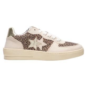 2Star Leopard Print Canvas Sneaker Beige with Gold Details
