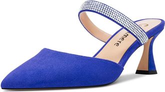 Castamere Women Mid Heel Pointed Toe Slip-on Pumps Court Shoe Rhinestone Crystal Mules Shoes Wedding Prom 6.5 CM Heels Royal Blue 6.5 UK