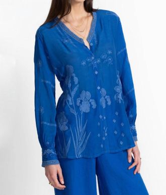 Johnny Was Womens Devries Tunic Top In Scuba Blue