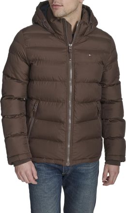 Tommy Hilfiger Mens Hooded Puffer Jacket (Standard and Big & Tall) Down Alternative Coat, Dark Brown, XL