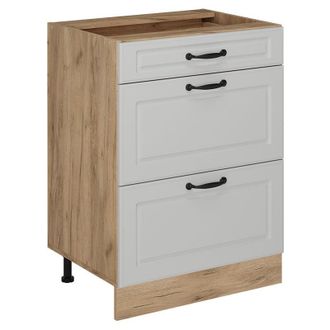 Vicco Mueble bajo de cocina R-Line, Blanco casa de campo, 60 cm con cajones, sin encimera Vicco