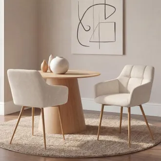 IDMarket Lote De 2 Sillas Gina De Tela De Chenilla Beige Con Patas De Efecto Madera