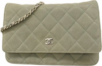 Chanel Gray Grained Calfskin Chain/Shoulder Wallet (Pre-Owned)