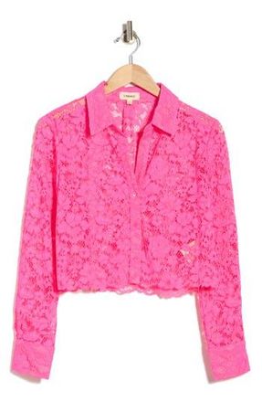L'agence Akemi Lace Crop Button-Up Shirt in Pink Glo at Nordstrom Rack, Size Xx-Small